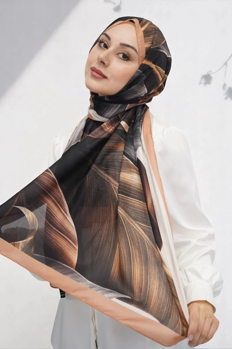 Esinti Model Retro Desen Retro Şal - Somon