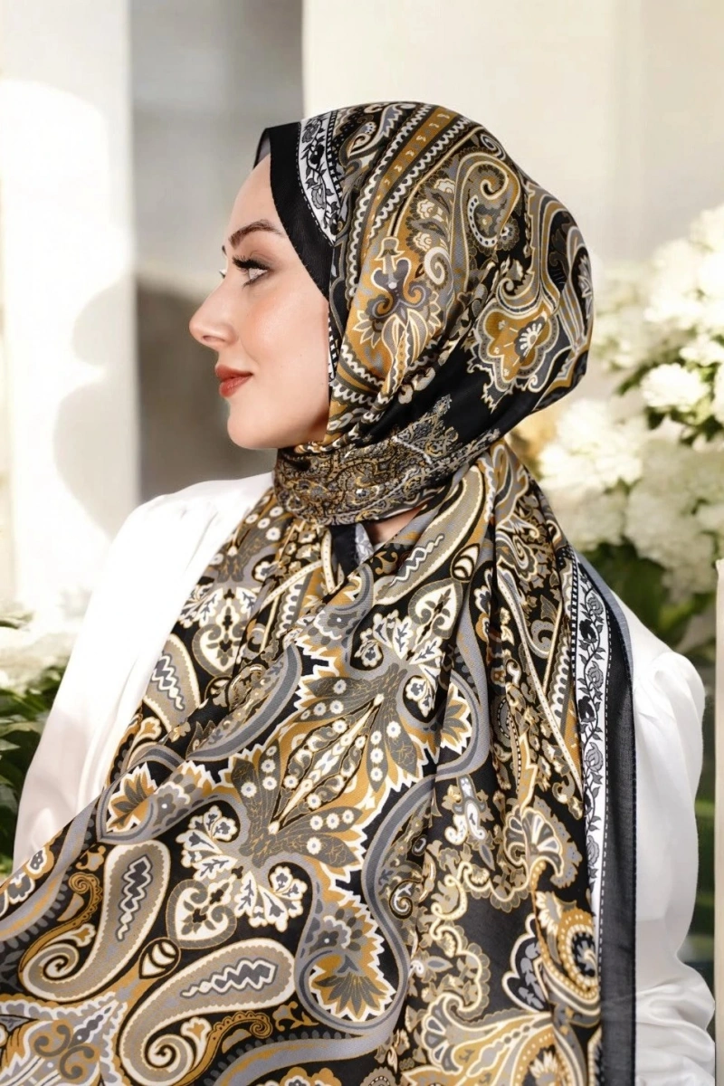 Rose Model Retro Şal - Siyah - Camel