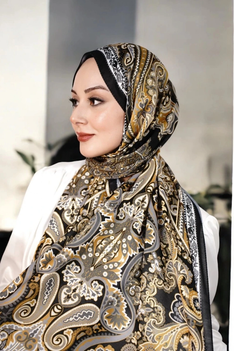 Rose Model Retro Şal - Siyah - Camel