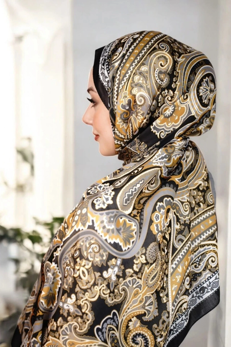 Rose Model Retro Şal - Siyah - Camel