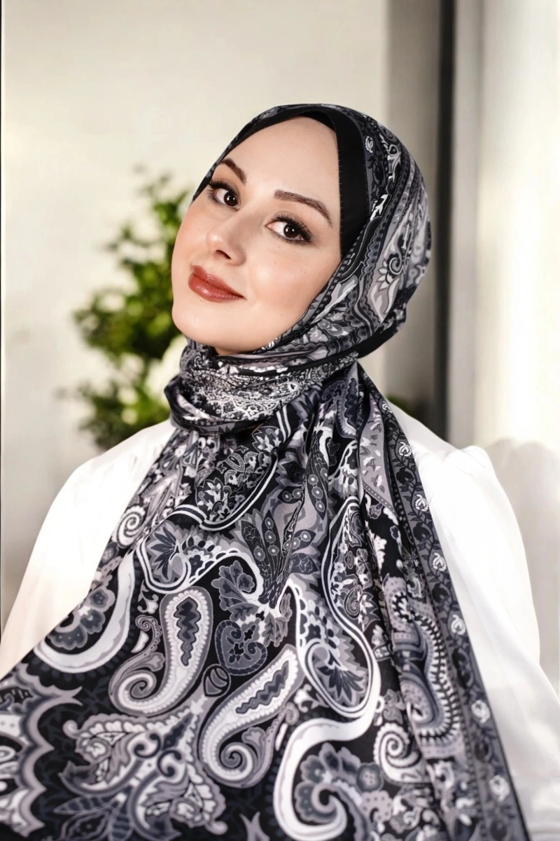 Rose Model Retro Şal - Siyah - Gri