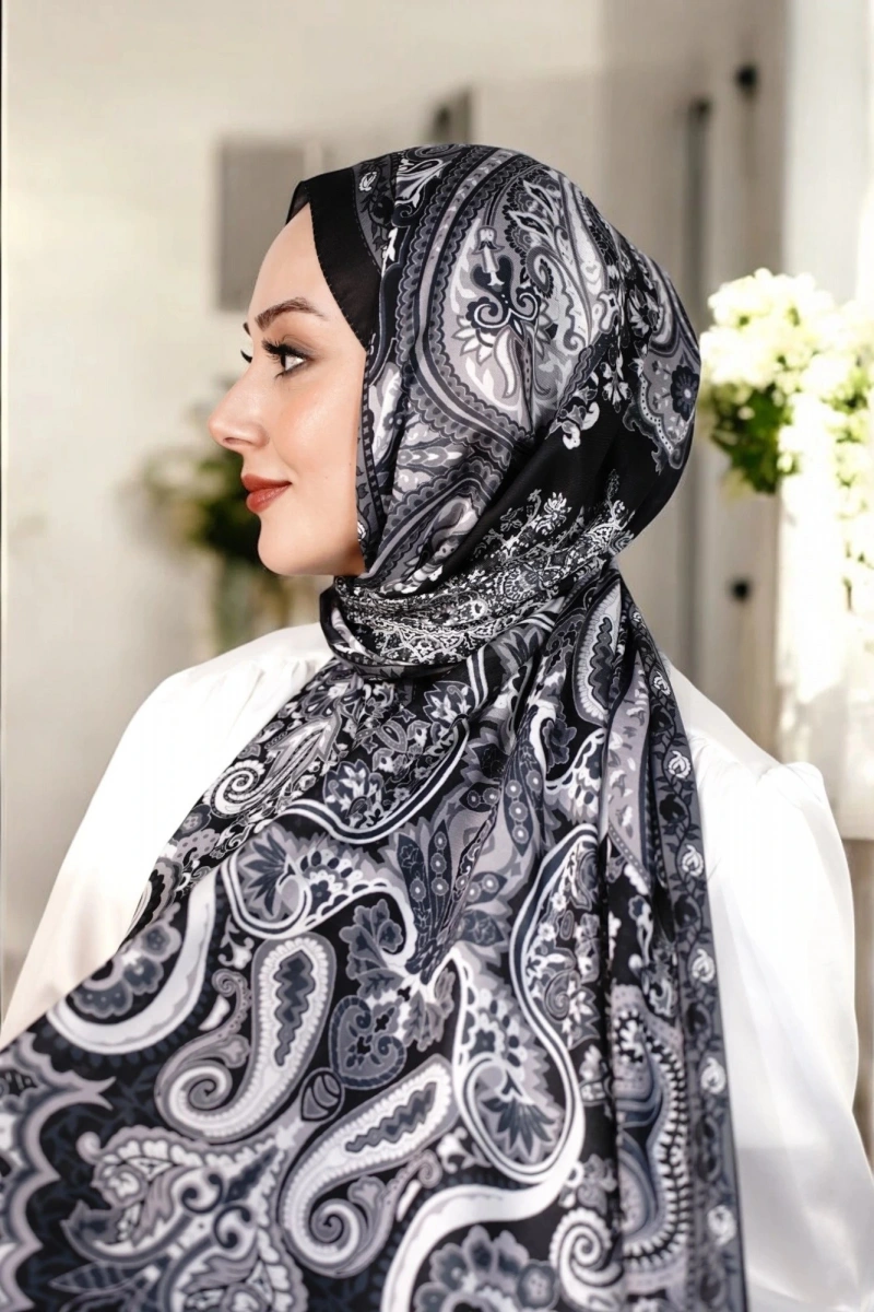 Rose Model Retro Şal - Siyah - Gri