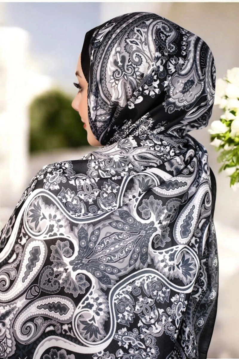 Rose Model Retro Şal - Siyah - Gri