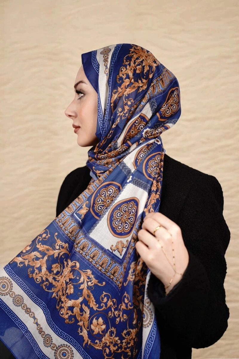 Beyrut Model Retro Şal - Lacivert