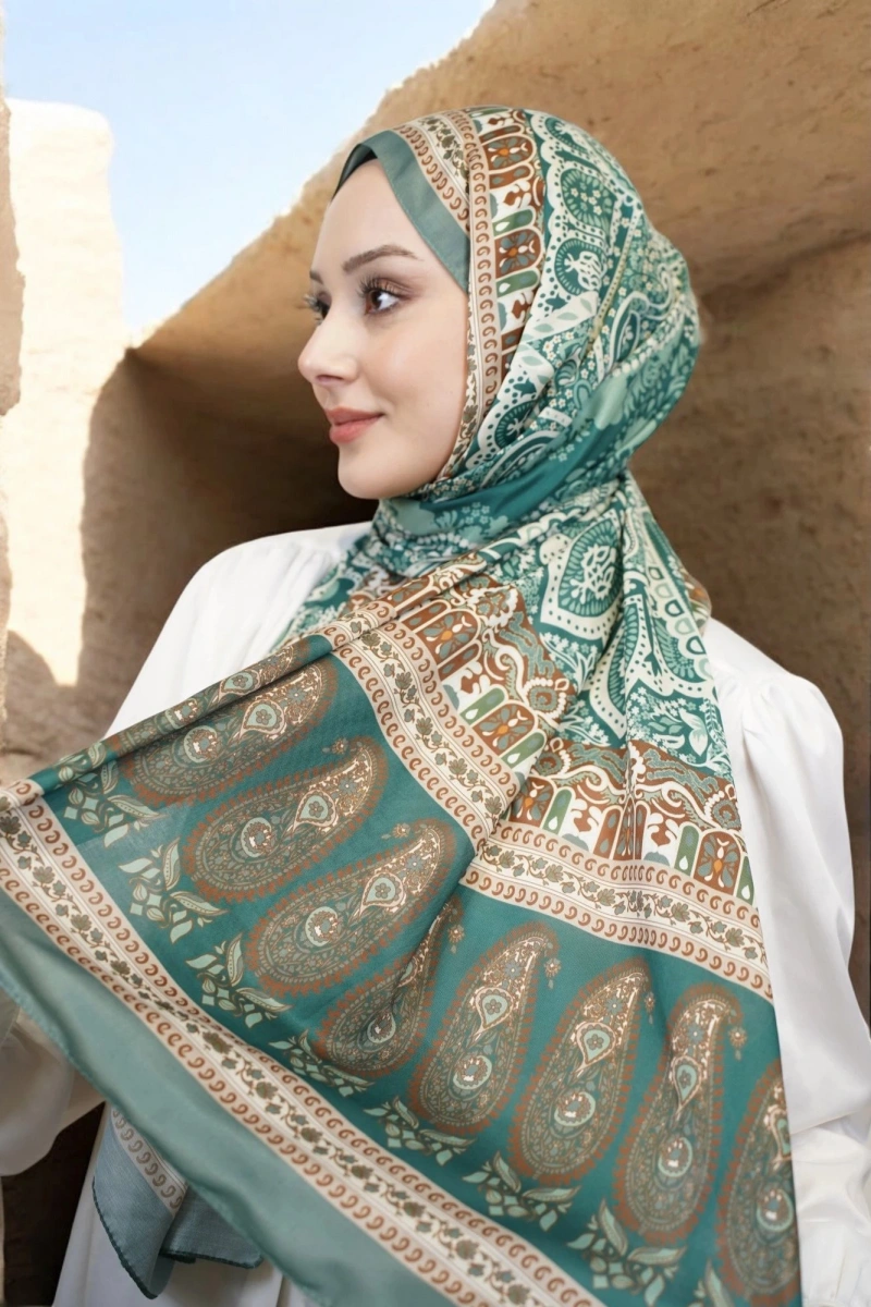 Atlas Model Retro Desen Şal yeşil