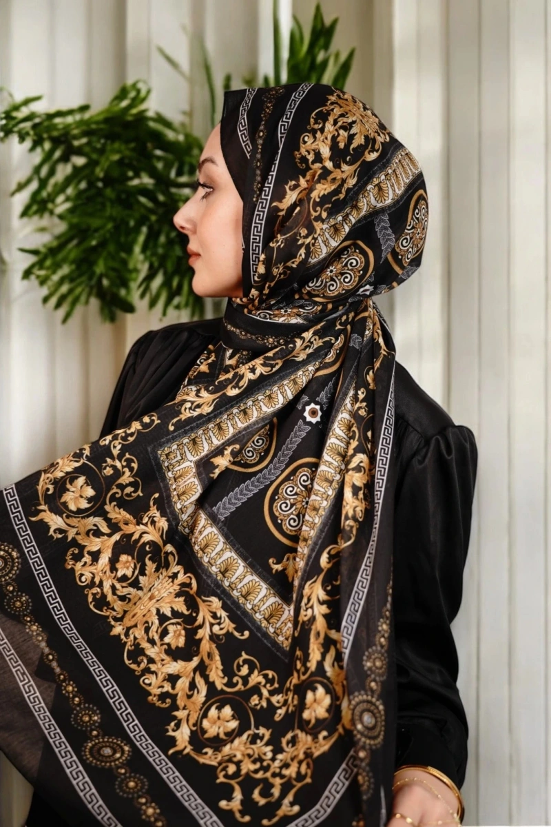 Beyrut Model Retro Şal - Koyu Siyah