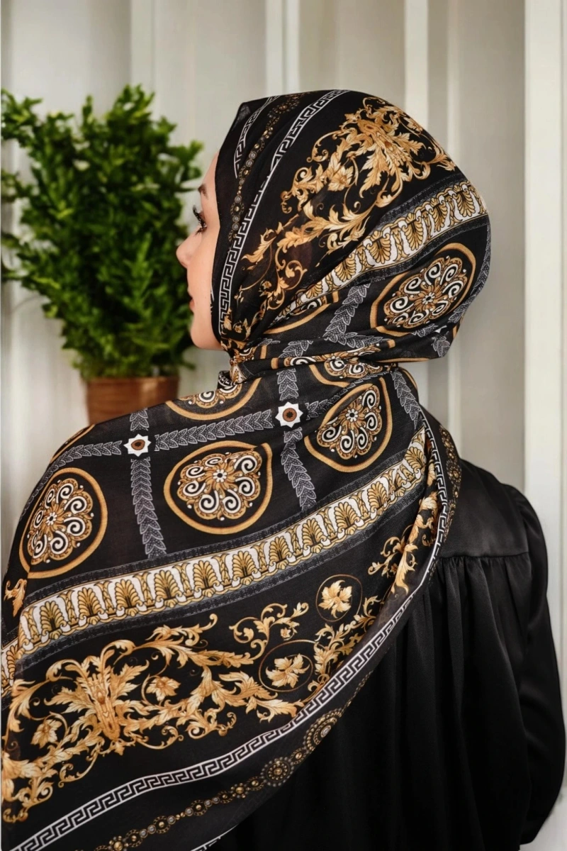 Beyrut Model Retro Şal - Koyu Siyah