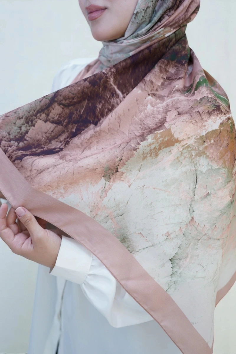 Çınar Model Retro Desen Retro Şal - Bej Yeşil