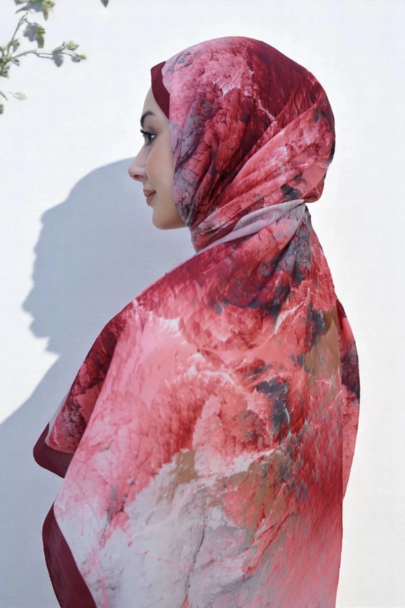 Çınar Model Retro Desen Retro Şal - Bordo