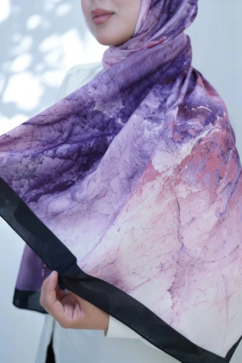 Çınar Model Retro Desen Retro Şal - Siyah Mor