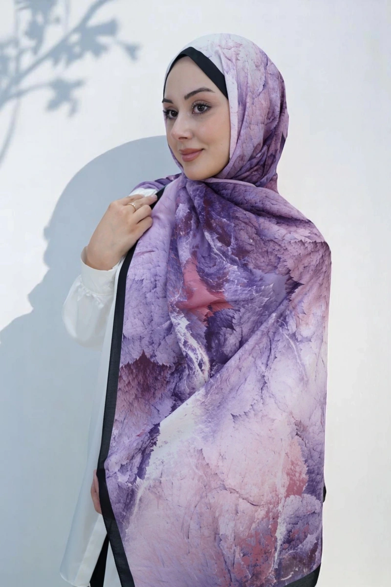 Çınar Model Retro Desen Retro Şal - Siyah Mor