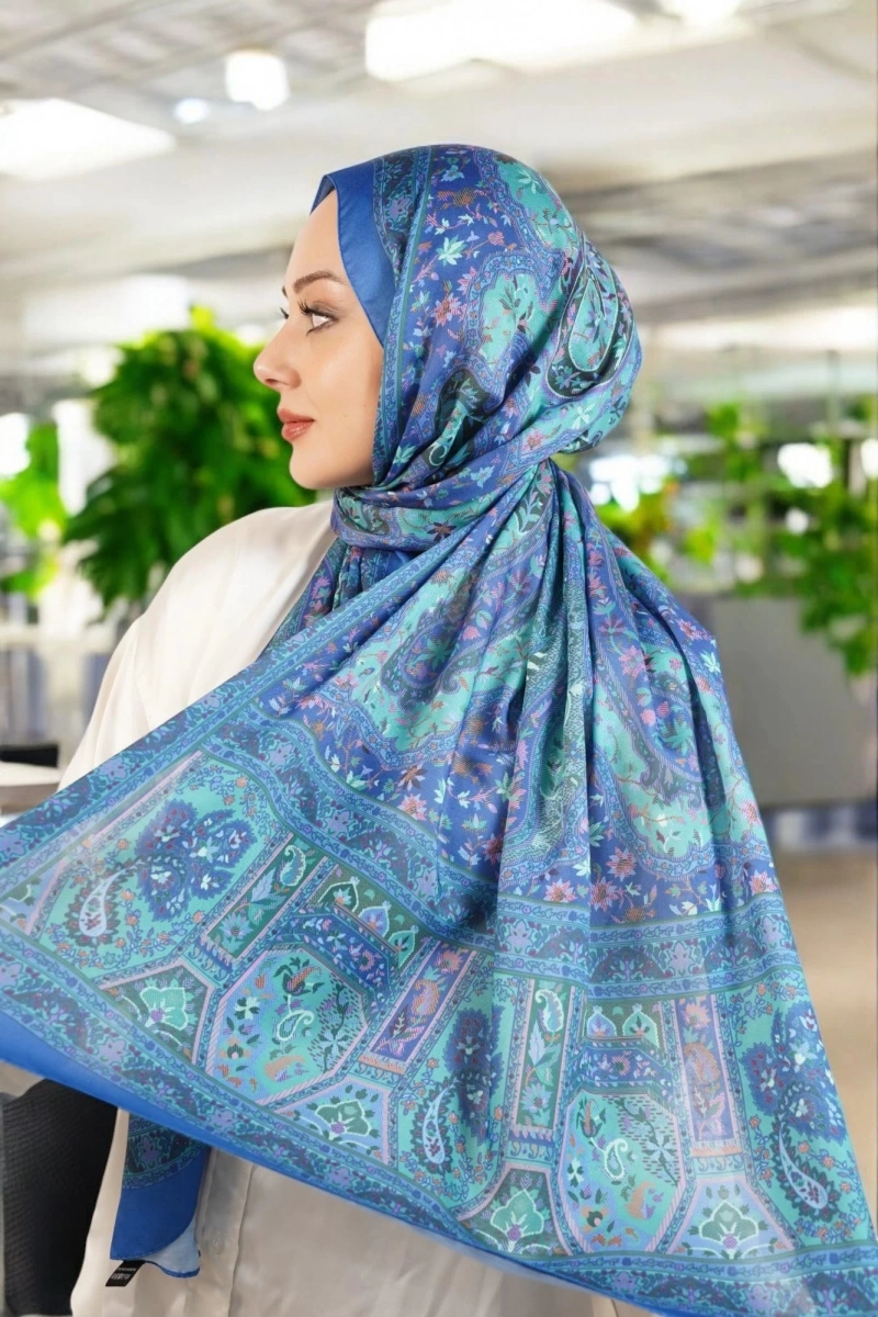 Kapadokya Model Retro Şal - Mavi Su Yeşili