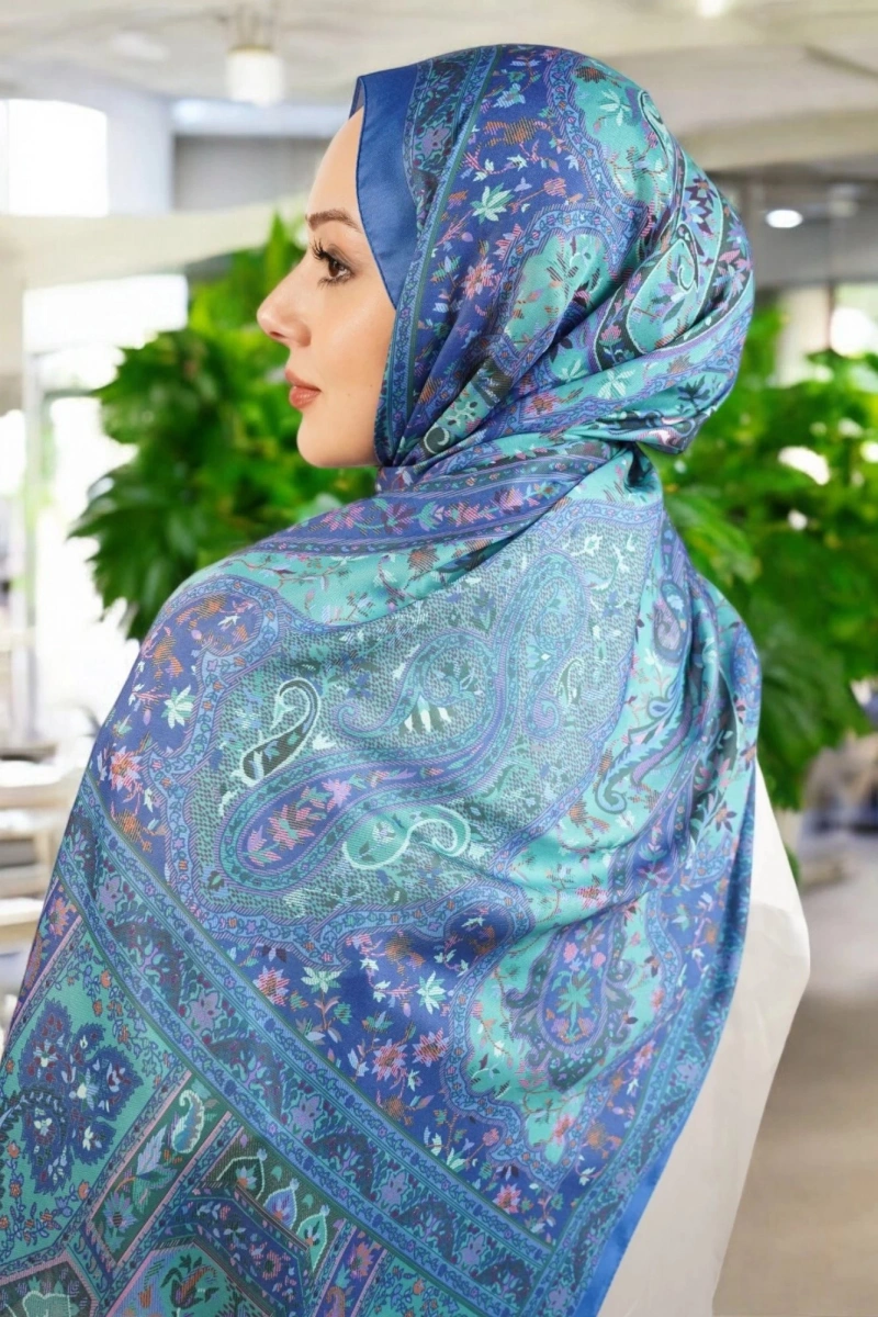 Kapadokya Model Retro Şal - Mavi Su Yeşili