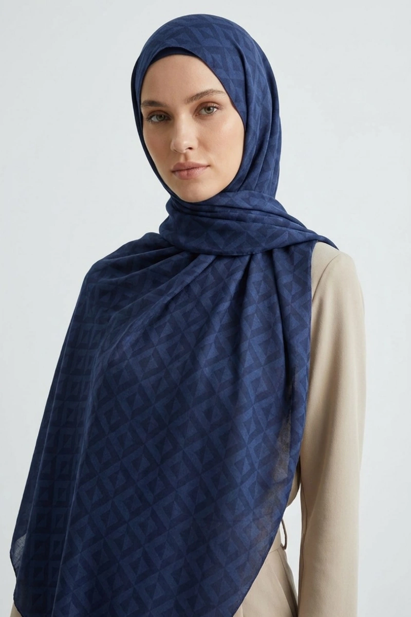 Organik İpek Pamuk Jakar Şal Karo Desen - 2