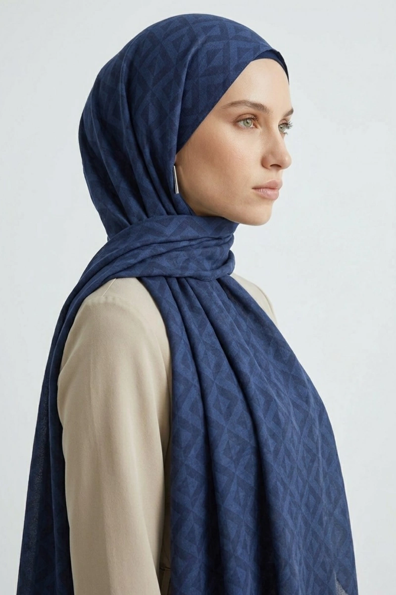 Organik İpek Pamuk Jakar Şal Karo Desen - 2