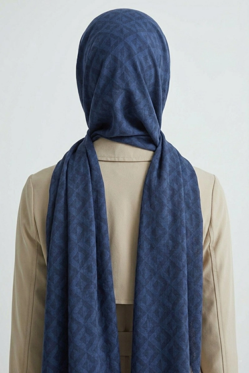 Organik İpek Pamuk Jakar Şal Karo Desen - 2