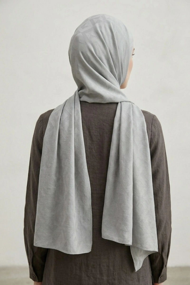 Organik İpek Pamuk Jakar Şal Karo Desen - 3