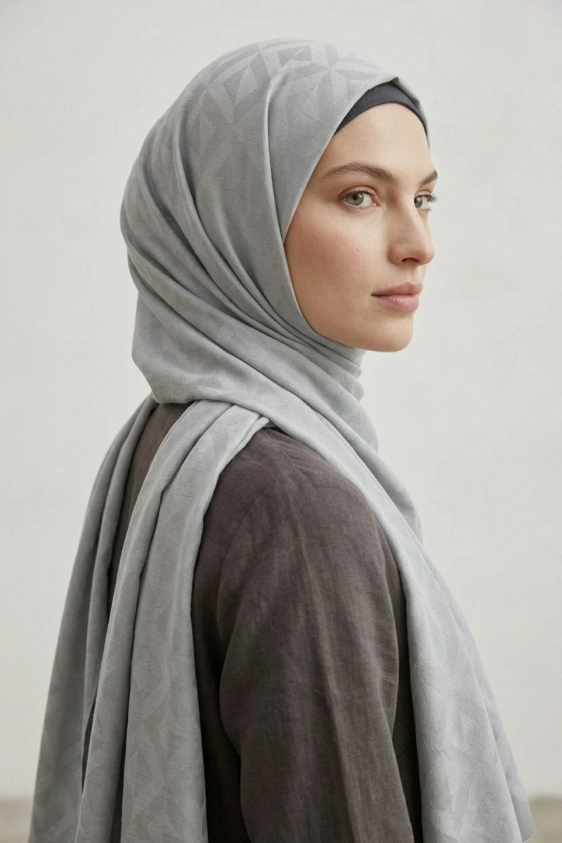 Organik İpek Pamuk Jakar Şal Karo Desen - 3