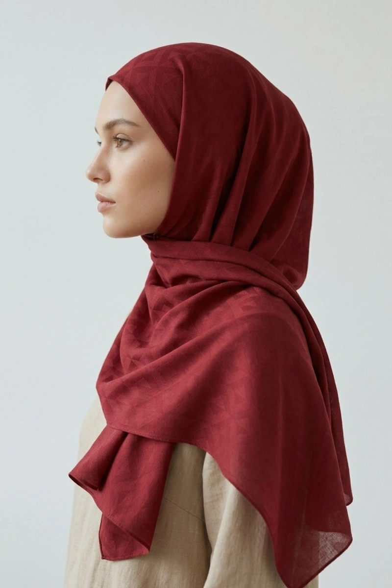 Organik İpek Pamuk Jakar Şal Karo Desen - 4