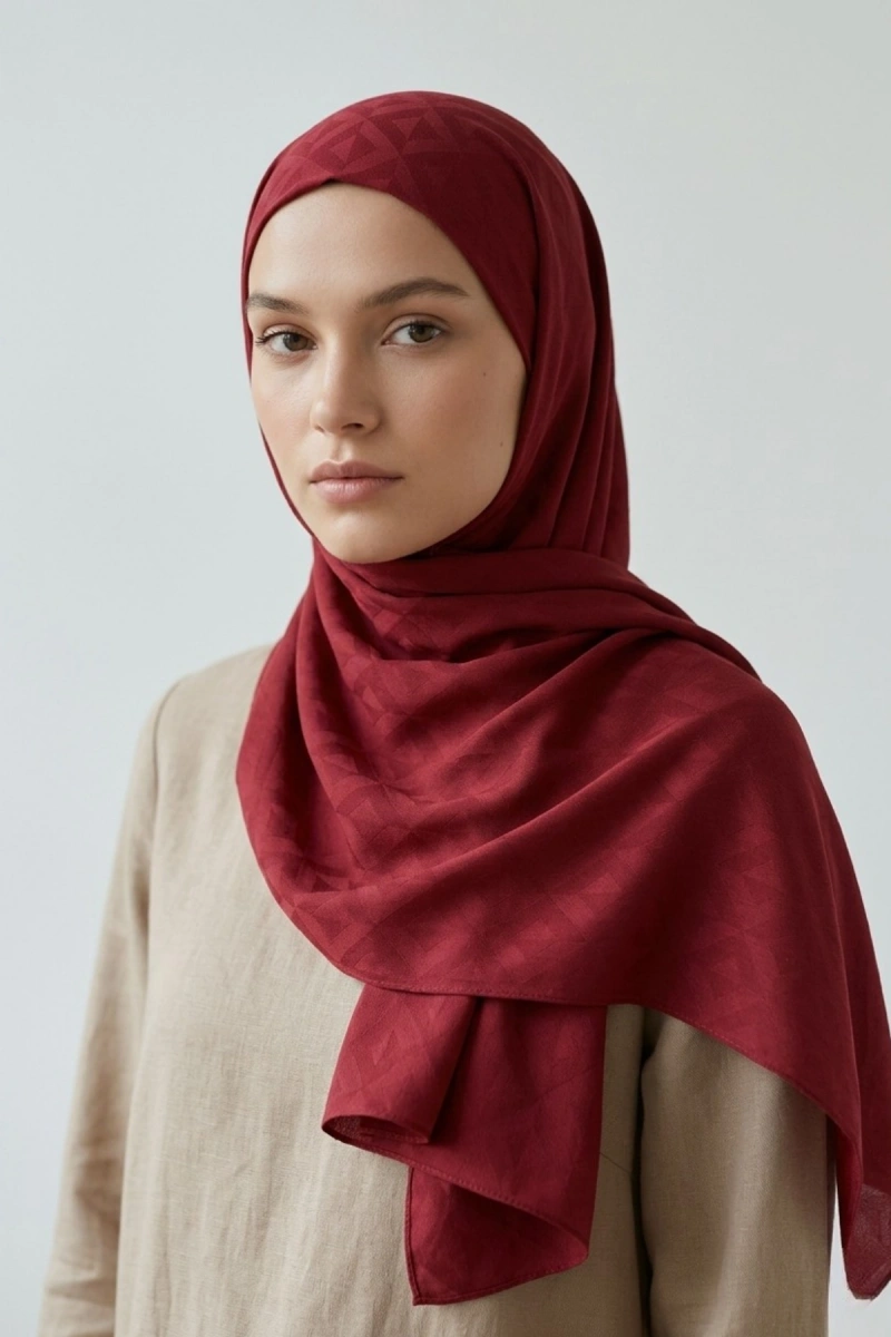 Organik İpek Pamuk Jakar Şal Karo Desen - 4