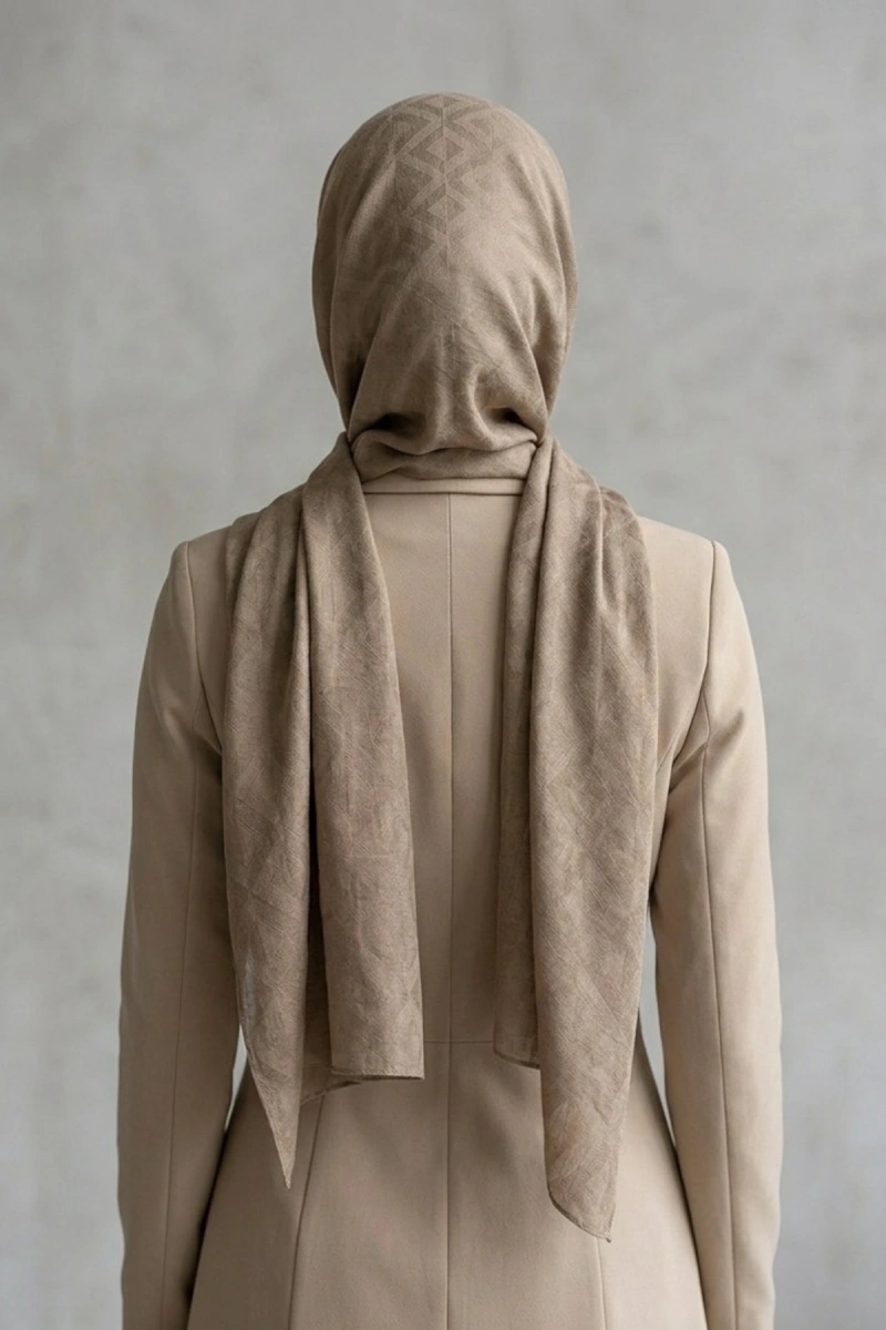 Organik İpek Pamuk Jakar Şal Karo Desen - 5