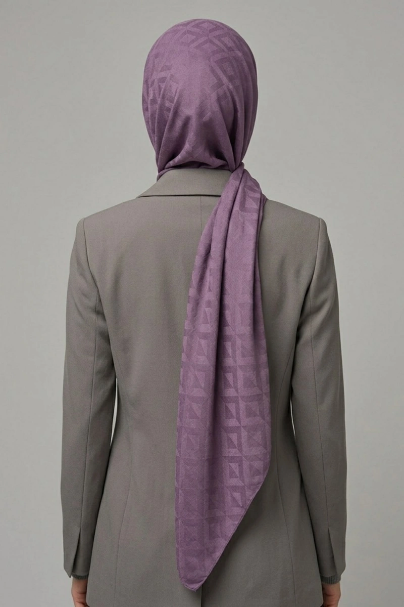 Organik İpek Pamuk Jakar Şal Karo Desen - 6