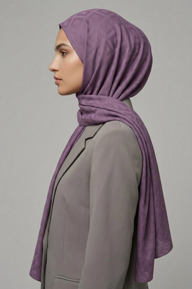 Organik İpek Pamuk Jakar Şal Karo Desen - 6