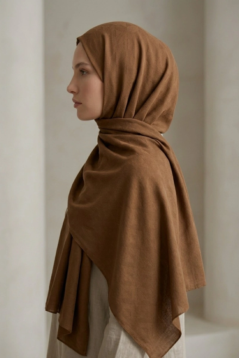 Organik İpek Pamuk Jakar Şal Karo Desen - 7