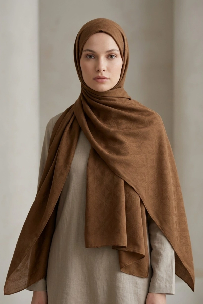 Organik İpek Pamuk Jakar Şal Karo Desen - 7