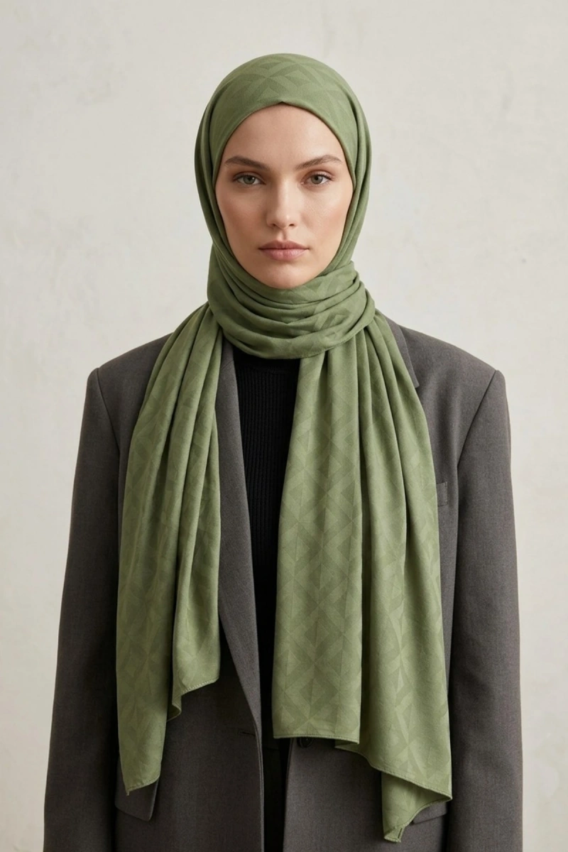 Organik İpek Pamuk Jakar Şal Karo Desen - 8