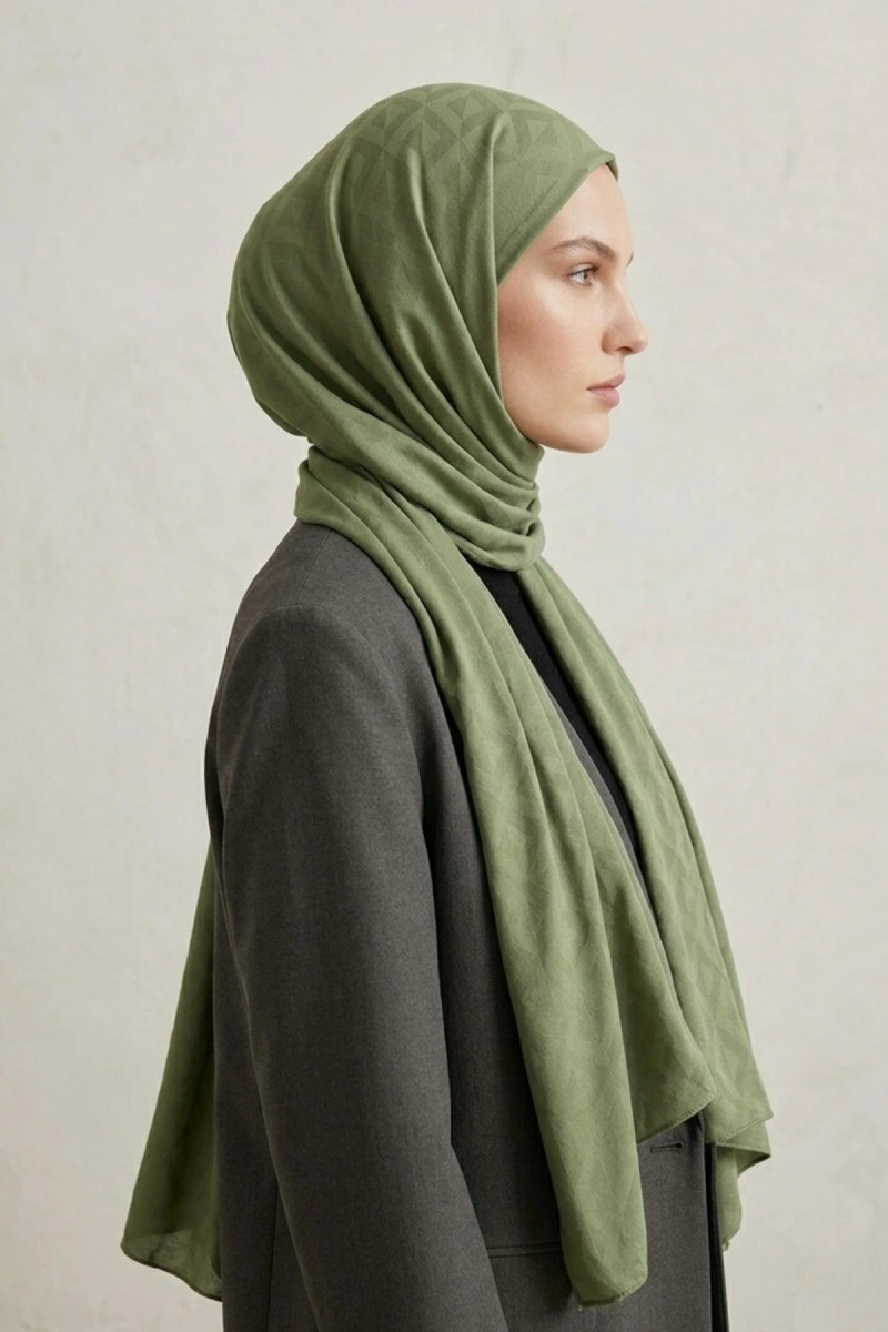 Organik İpek Pamuk Jakar Şal Karo Desen - 8