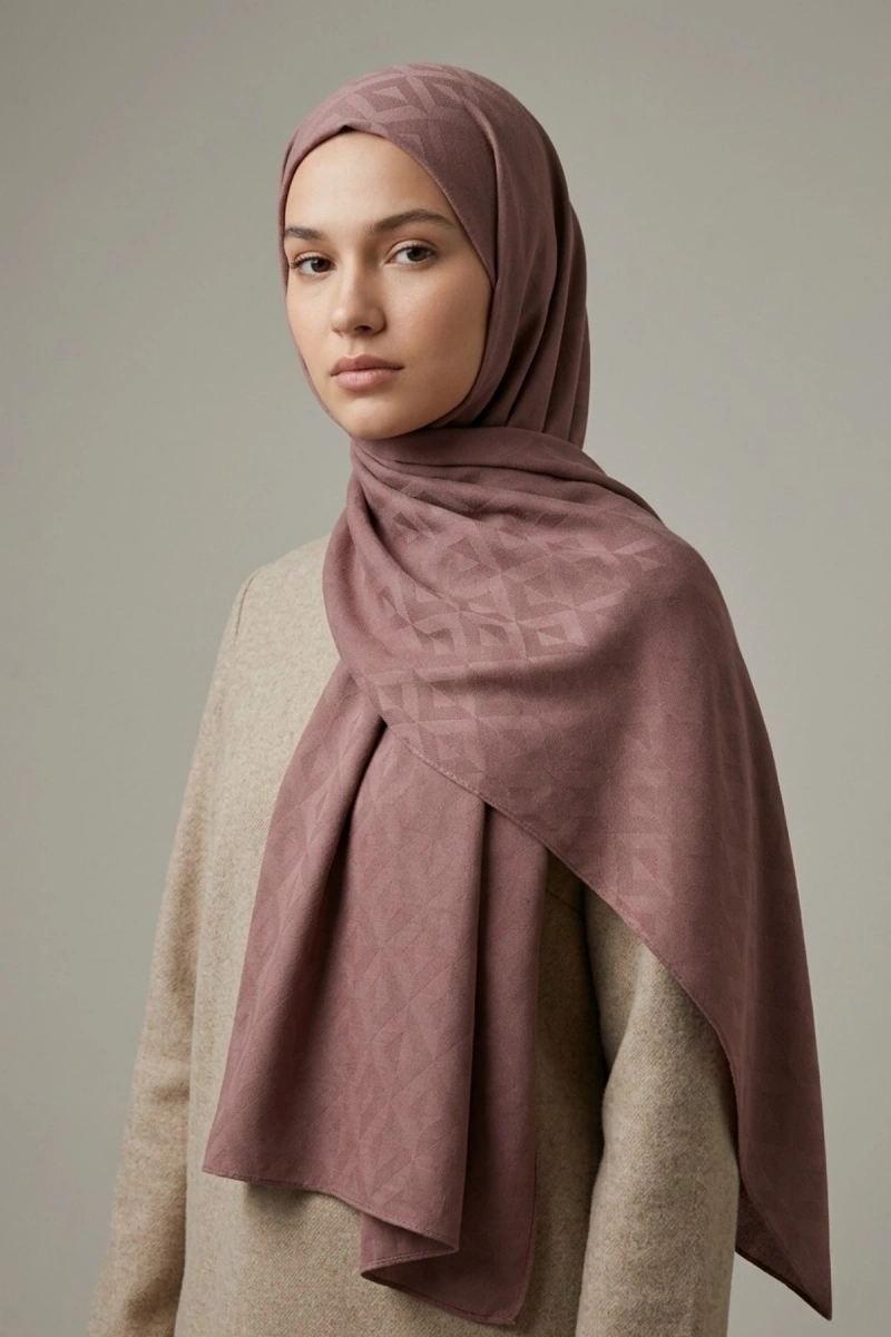 Organik İpek Pamuk Jakar Şal Karo Desen - 9