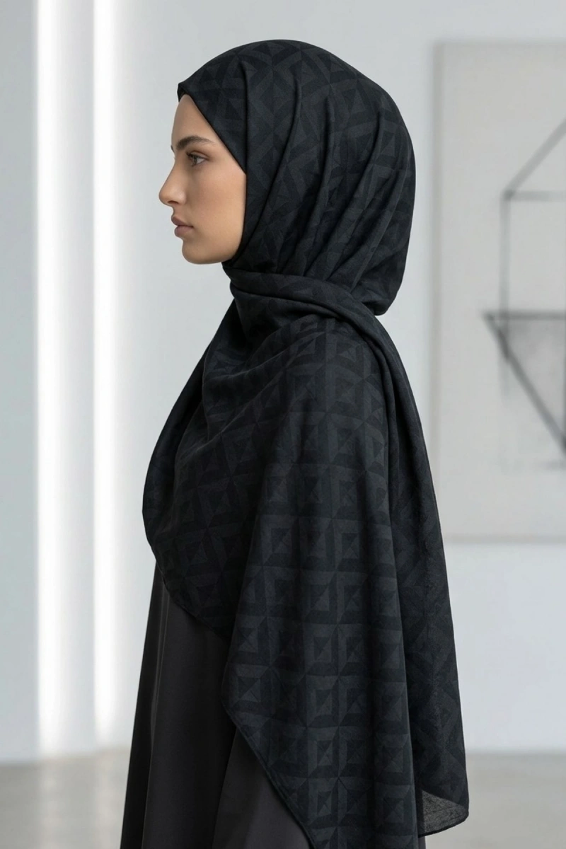 Organik İpek Pamuk Jakar Şal Karo Desen - 10