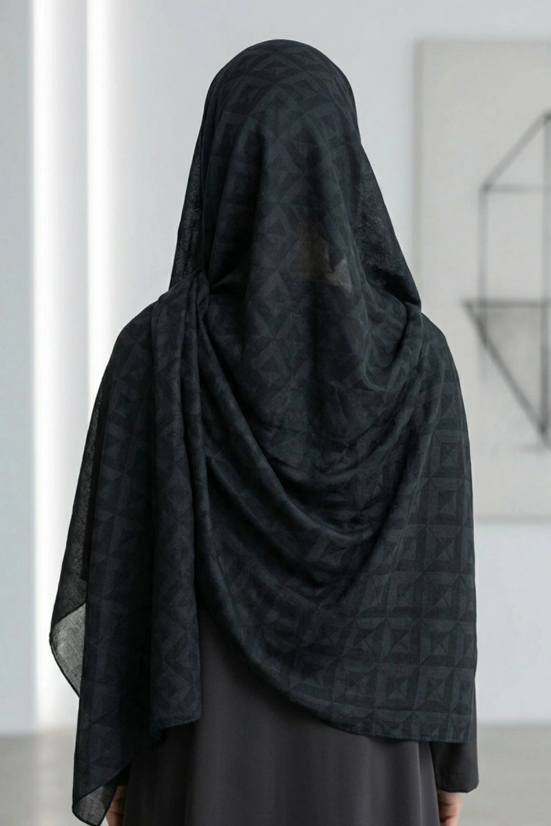 Organik İpek Pamuk Jakar Şal Karo Desen - 10