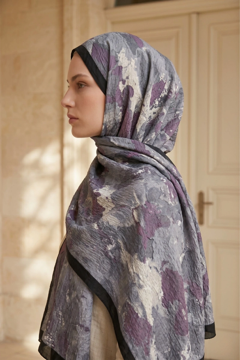 Fırçalı Desen Bambu Kraş Şal - 1