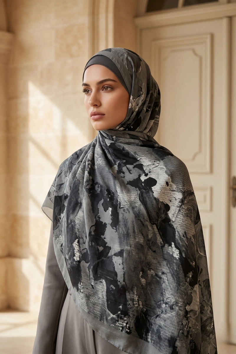 Fırçalı Desen Bambu Kraş Şal - 3