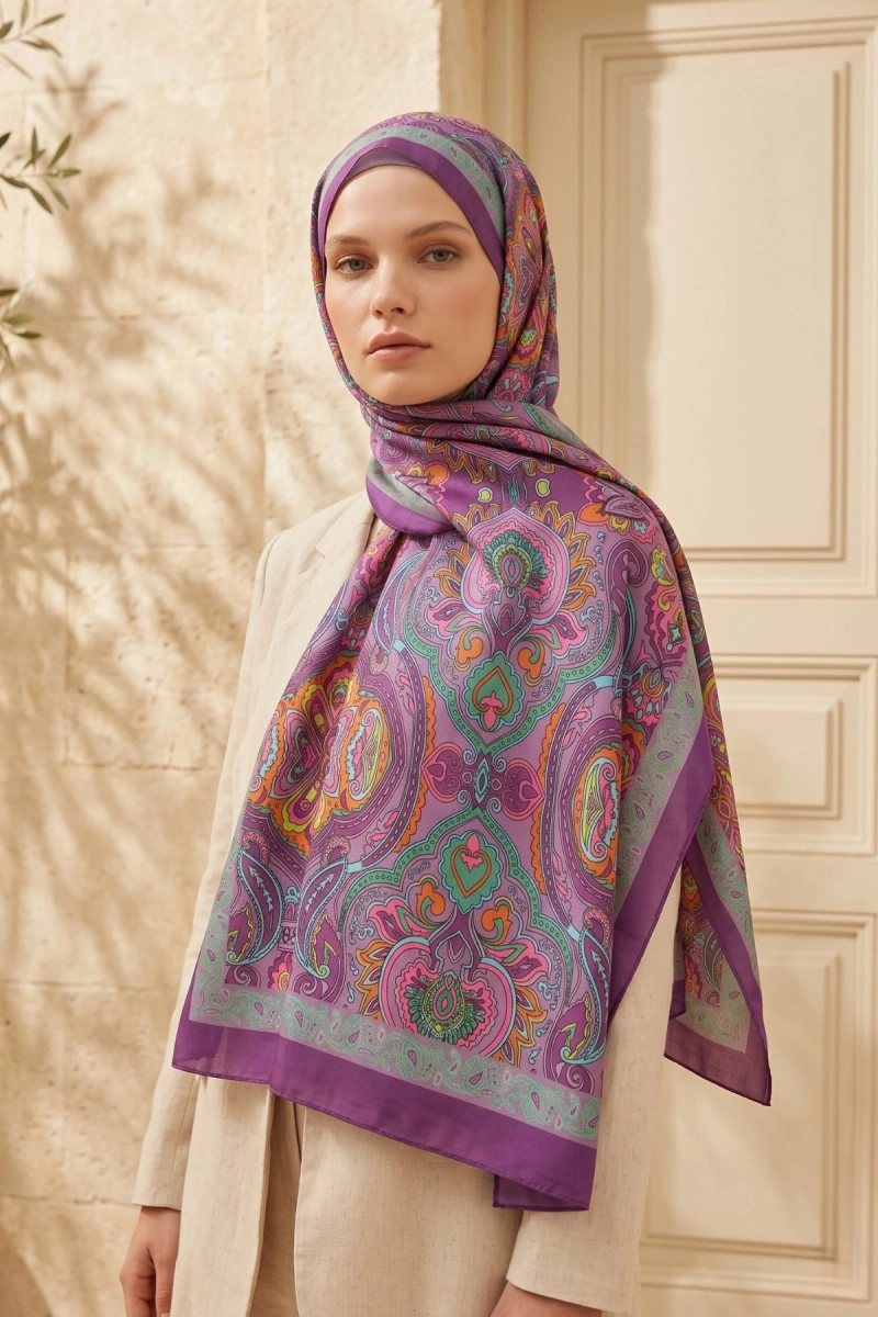 Avelin Model Retro Desen Şal Etnik - 2