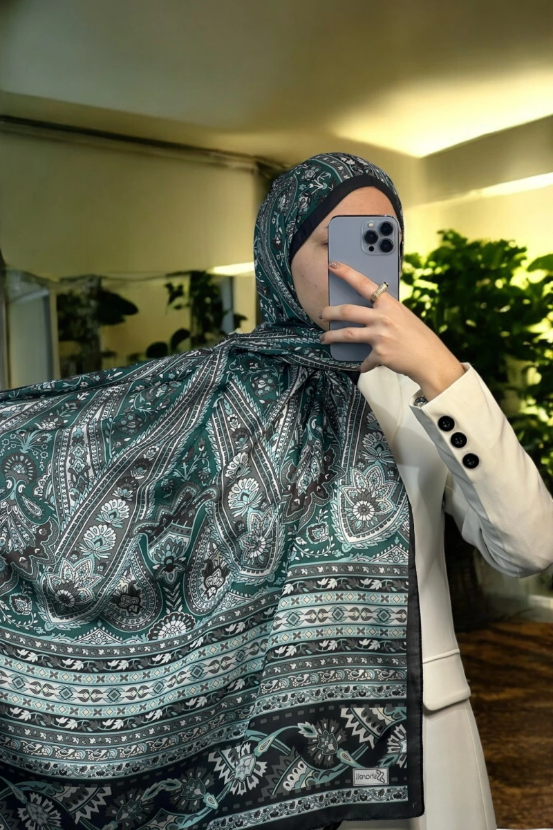 Amber Model Retro Desen Şal - Yeşil