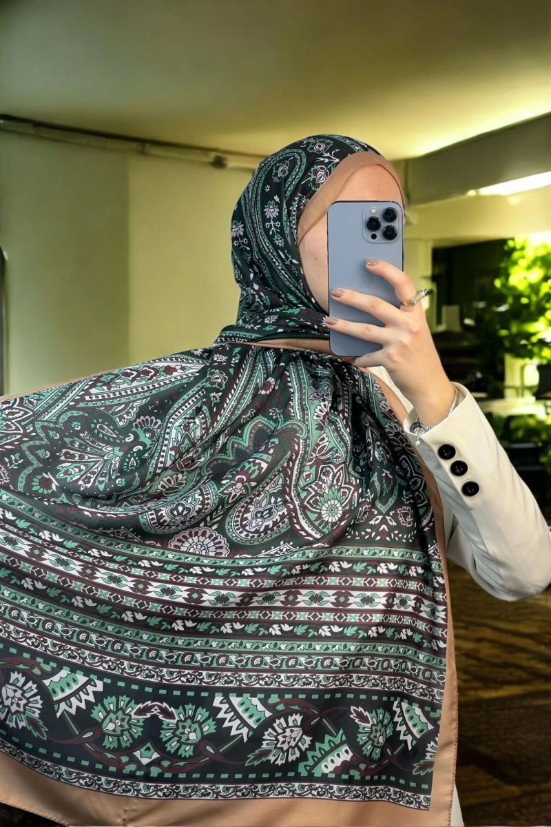 Amber Model Retro Desen Şal - Vizon