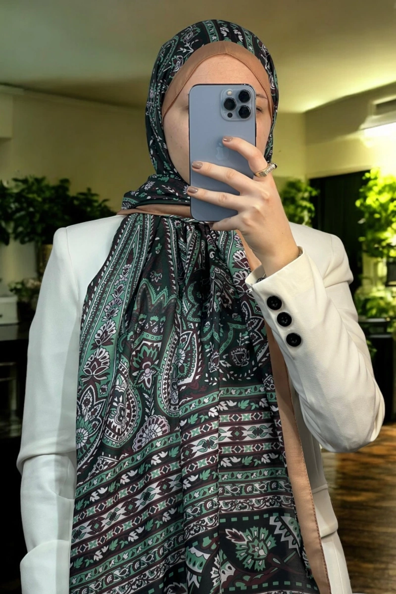 Amber Model Retro Desen Şal - Vizon