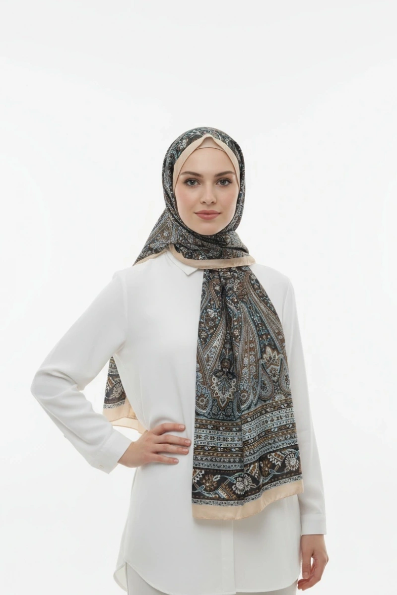 Amber Model Retro Desen Şal - Bej