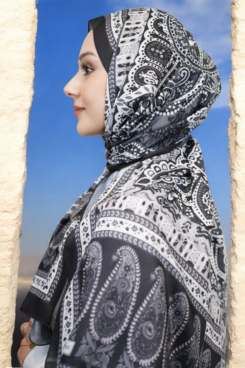 Atlas Model Retro Desen Şal siyah