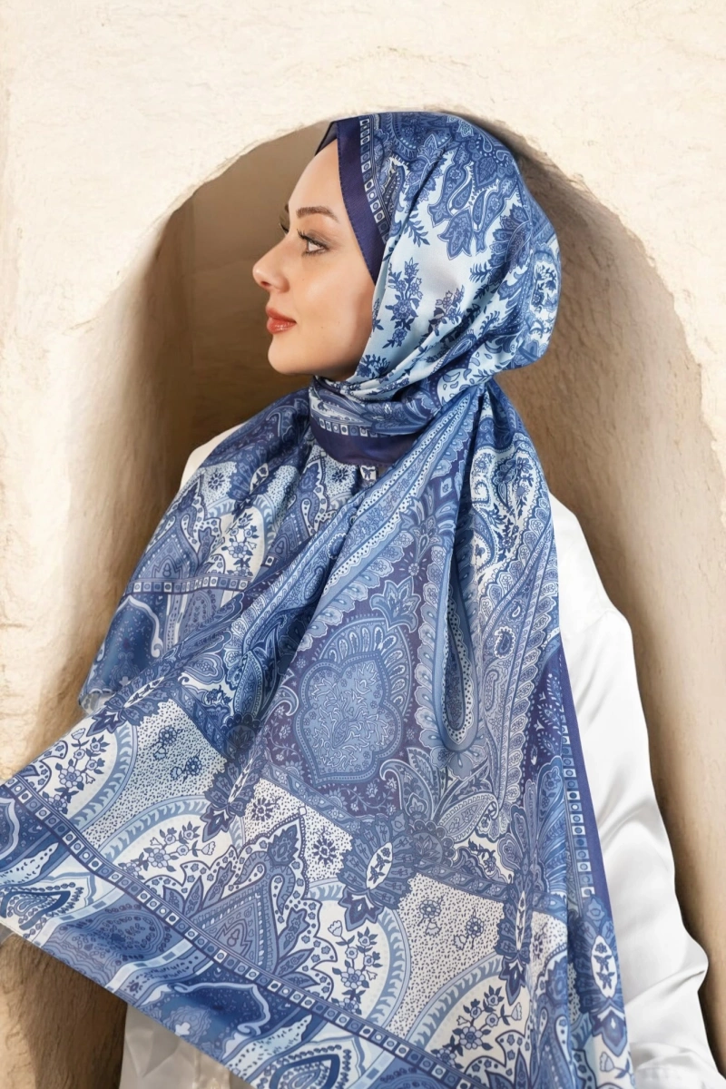 Babil Model Retro Desen Şal - Lacivert