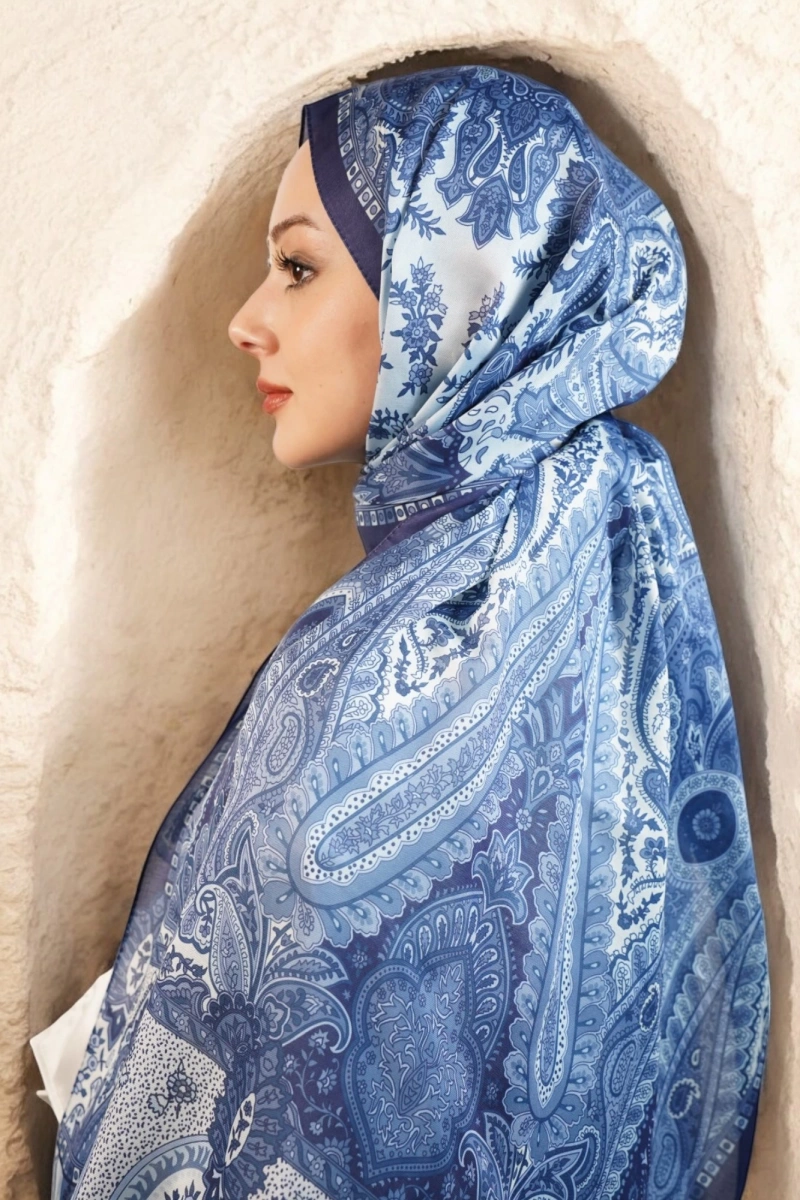 Babil Model Retro Desen Şal - Lacivert