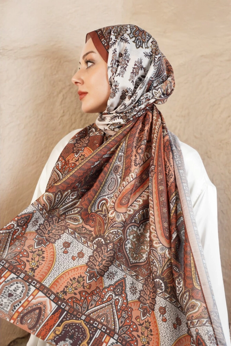 Babil Model Retro Desen Şal - kahverengi