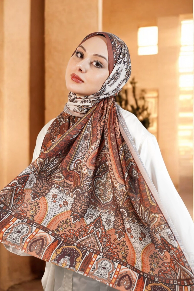 Babil Model Retro Desen Şal - kahverengi