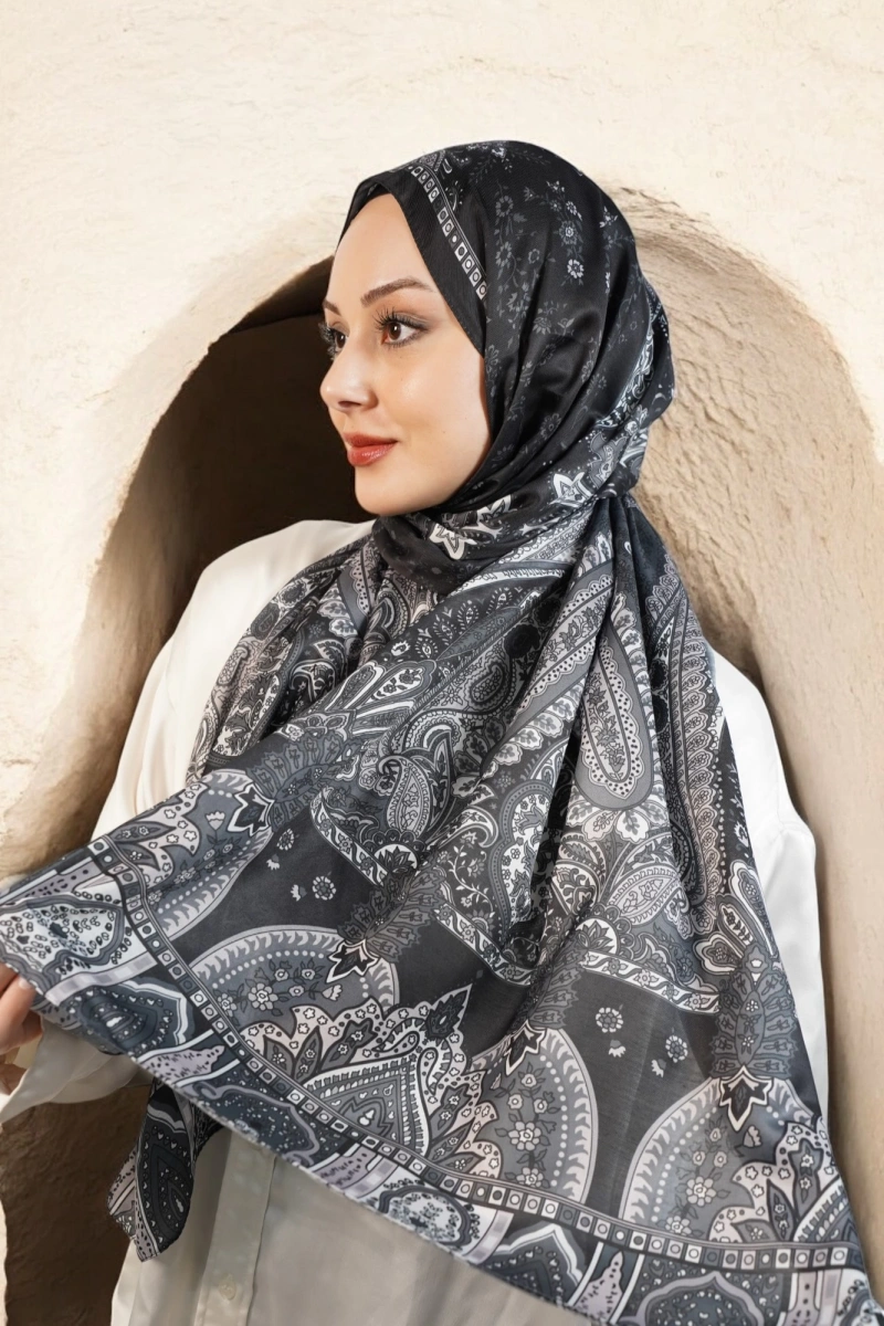 Babil Model Retro Desen Şal - Siyah