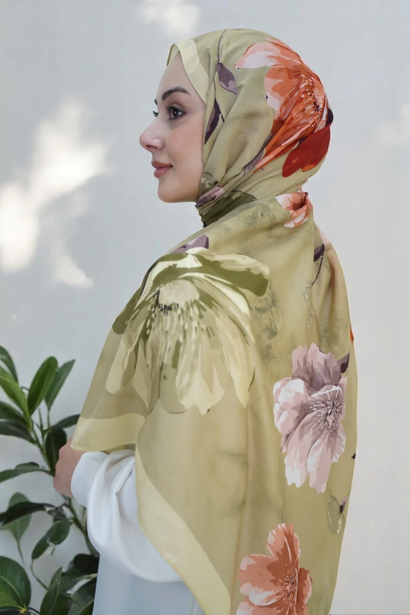 Bahar Model Retro Desen Retro Şal Çağla yeşili