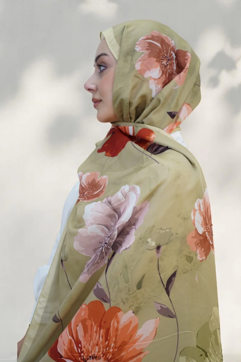 Bahar Model Retro Desen Retro Şal Çağla yeşili