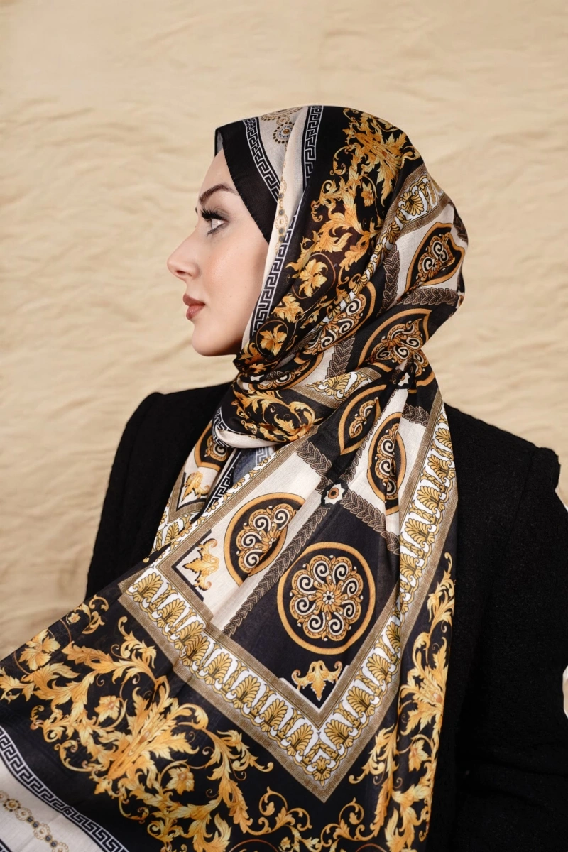 Beyrut Model Retro Şal - Siyah Gold